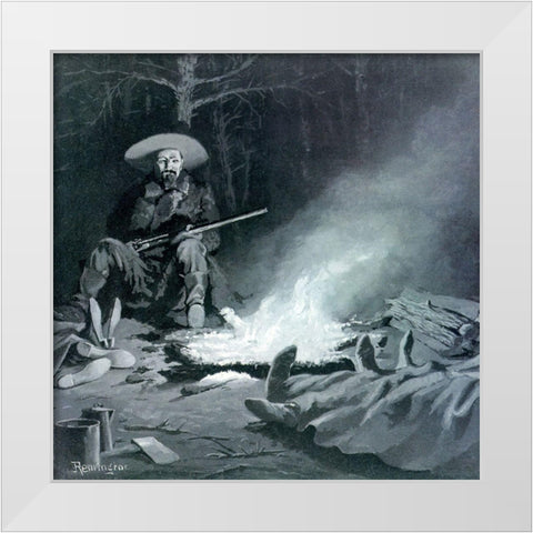 On Guard at Night White Modern Wood Framed Art Print by Remington, Frederic