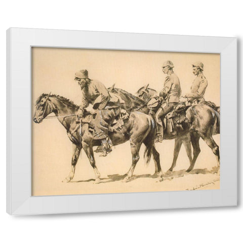 Police and Trailer Following a Criminal White Modern Wood Framed Art Print by Remington, Frederic