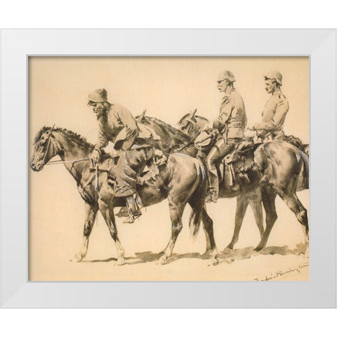 Police and Trailer Following a Criminal White Modern Wood Framed Art Print by Remington, Frederic