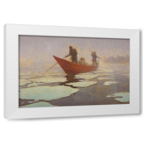 River Drivers in the Spring Break-up White Modern Wood Framed Art Print by Remington, Frederic