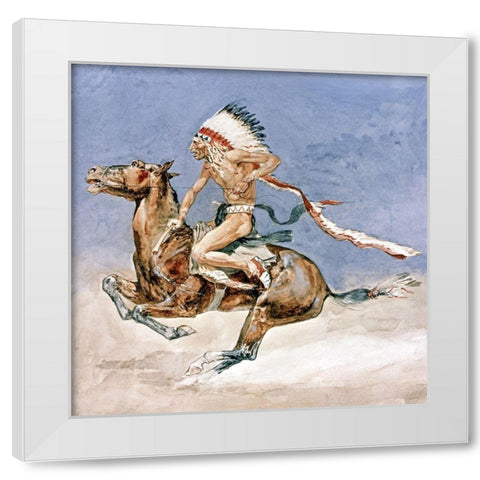 Pony War Dance White Modern Wood Framed Art Print by Remington, Frederic
