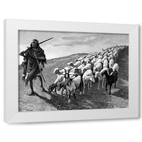 Navajo Sheepherder White Modern Wood Framed Art Print by Remington, Frederic