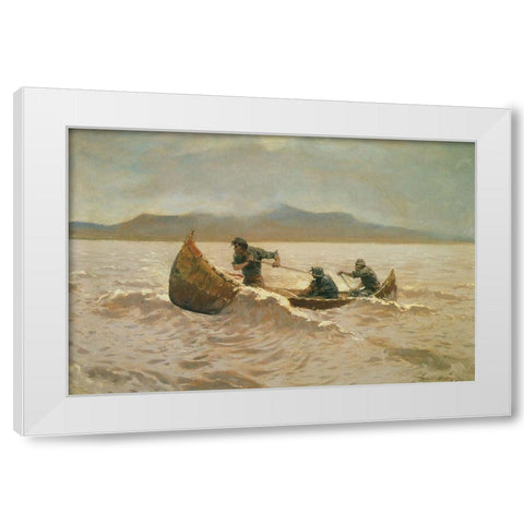 Howl of the Weather White Modern Wood Framed Art Print by Remington, Frederic