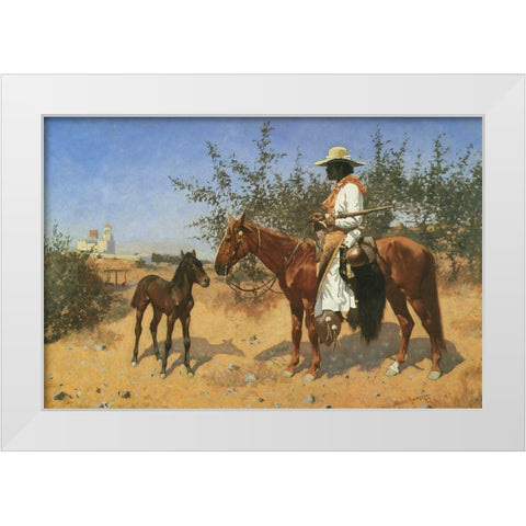 The Sentinel on Horse White Modern Wood Framed Art Print by Remington, Frederic