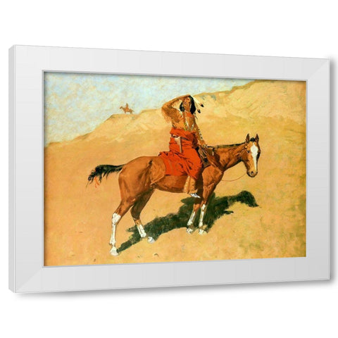 The Scout White Modern Wood Framed Art Print by Remington, Frederic