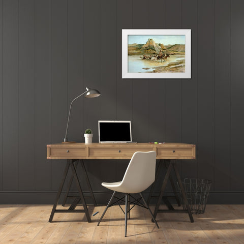 Return of the Horse Thieves White Modern Wood Framed Art Print by Russell, Charles Marion