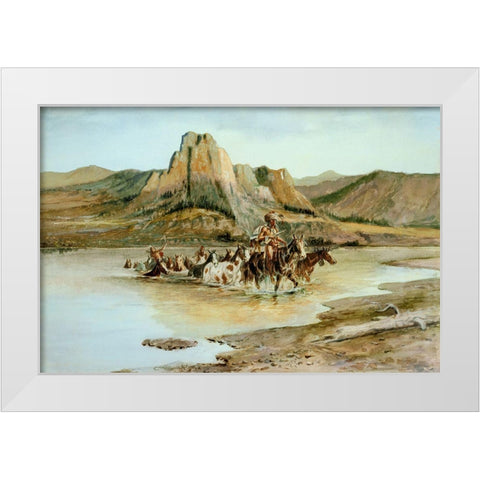 Return of the Horse Thieves White Modern Wood Framed Art Print by Russell, Charles Marion