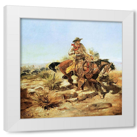 Riding Line White Modern Wood Framed Art Print by Russell, Charles Marion