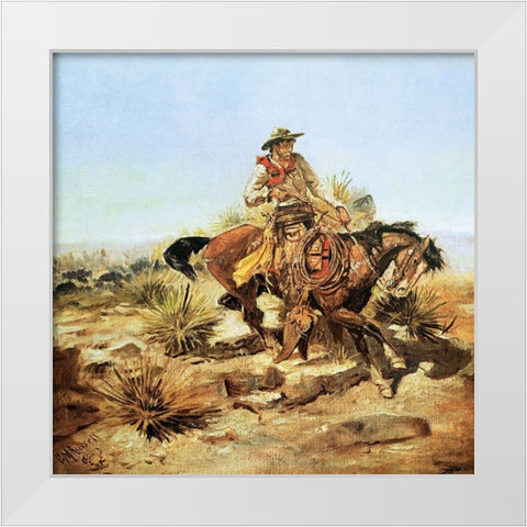 Riding Line White Modern Wood Framed Art Print by Russell, Charles Marion