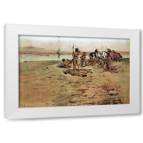 The Signal Fire White Modern Wood Framed Art Print by Russell, Charles Marion