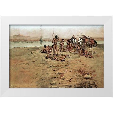 The Signal Fire White Modern Wood Framed Art Print by Russell, Charles Marion