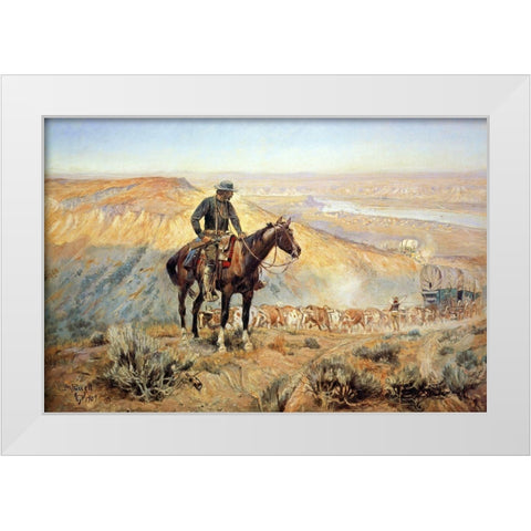 The Wagon Boss White Modern Wood Framed Art Print by Russell, Charles Marion