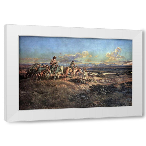 When Guns Were Their Passports White Modern Wood Framed Art Print by Russell, Charles Marion