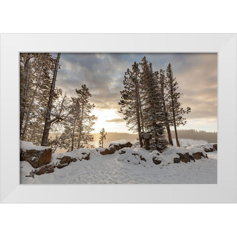 Fall Sunrise at Lookout Point Overlook, Yellowstone National Park White Modern Wood Framed Art Print by Frank, Jacob W.