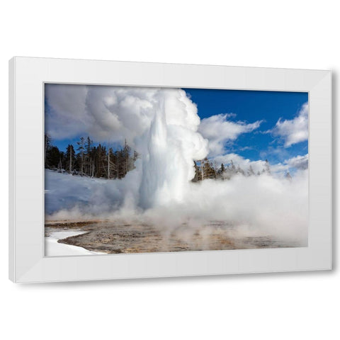 Grand Geyser Eruption, Yellowstone National Park White Modern Wood Framed Art Print by Frank, Jacob W.