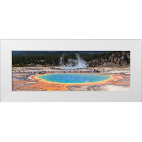 Grand Prismatic Spring Panorama, Yellowstone National Park White Modern Wood Framed Art Print by The Yellowstone Collection