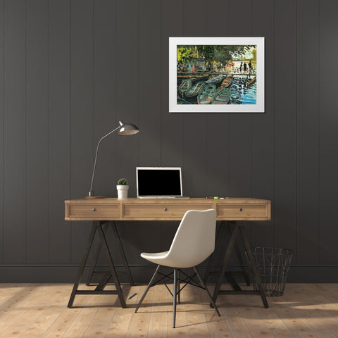 Bathers at the Grenouillere 1869 White Modern Wood Framed Art Print by Monet, Claude