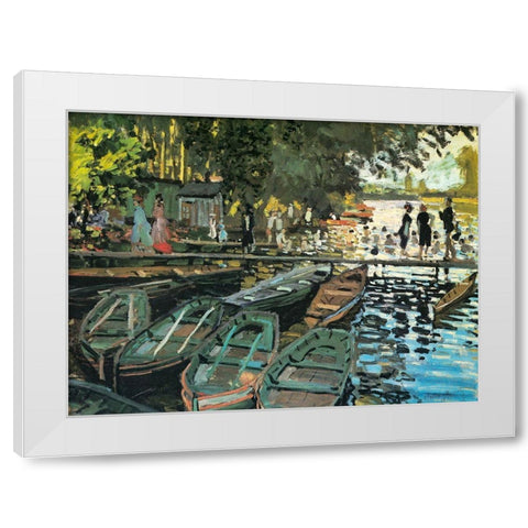 Bathers at the Grenouillere 1869 White Modern Wood Framed Art Print by Monet, Claude