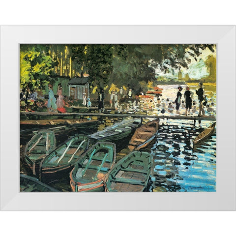 Bathers at the Grenouillere 1869 White Modern Wood Framed Art Print by Monet, Claude