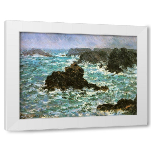 Belle Ile-rain effect 1886 White Modern Wood Framed Art Print by Monet, Claude