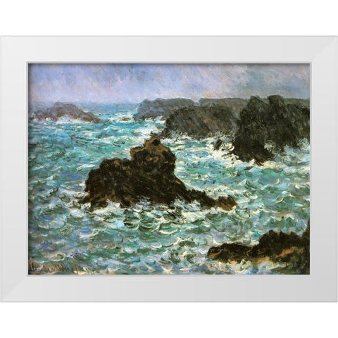 Belle Ile-rain effect 1886 White Modern Wood Framed Art Print by Monet, Claude