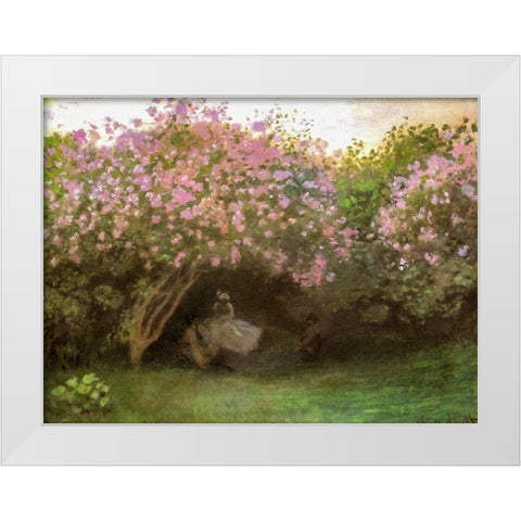 Beneath the Lilacs 1872 White Modern Wood Framed Art Print by Monet, Claude