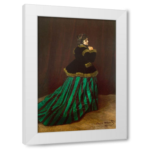Camille (Woman in Green Dress) 1866 White Modern Wood Framed Art Print by Monet, Claude