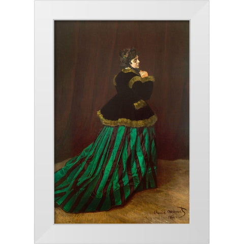 Camille (Woman in Green Dress) 1866 White Modern Wood Framed Art Print by Monet, Claude