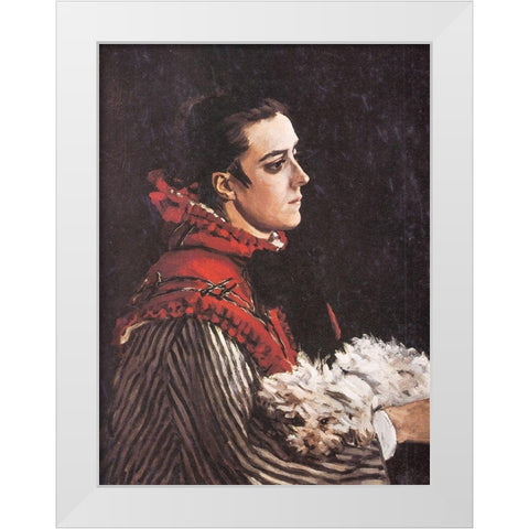 Camille with a little dog 1866 White Modern Wood Framed Art Print by Monet, Claude