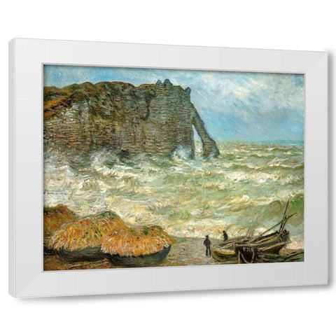 Etretat-rough sea 1883 White Modern Wood Framed Art Print by Monet, Claude