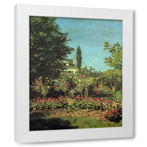Garden in flower 1867 White Modern Wood Framed Art Print by Monet, Claude