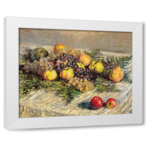 Pears and Grapes 1880 White Modern Wood Framed Art Print by Monet, Claude