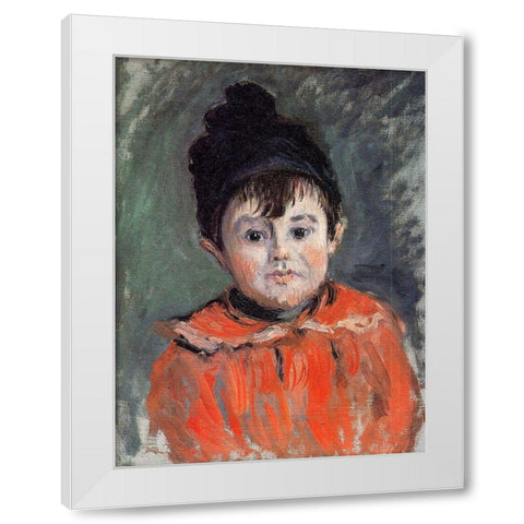 Portrait of Michel in pom-pom hat 1880 White Modern Wood Framed Art Print by Monet, Claude