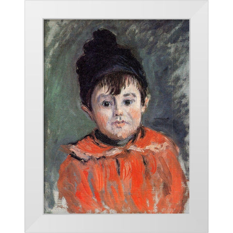 Portrait of Michel in pom-pom hat 1880 White Modern Wood Framed Art Print by Monet, Claude