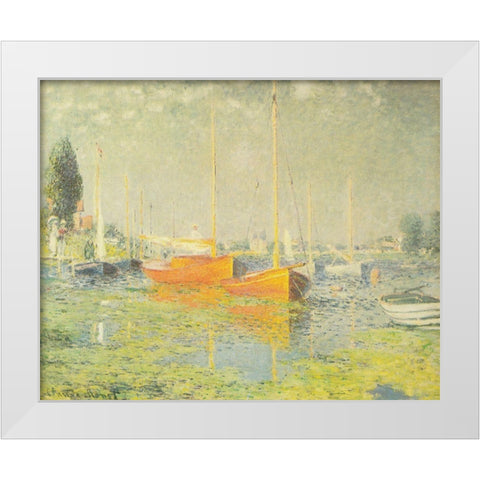 Red Boats-Argenteuil 1875 White Modern Wood Framed Art Print by Monet, Claude