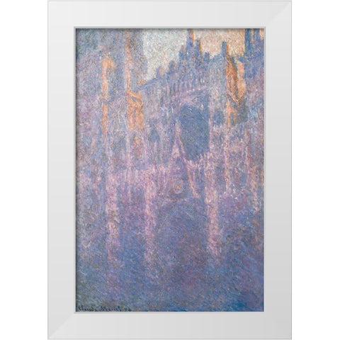 Rouen Cathedral-morning mist 1894 White Modern Wood Framed Art Print by Monet, Claude