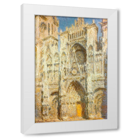 Rouen Cathedral-sunlight 1894 White Modern Wood Framed Art Print by Monet, Claude