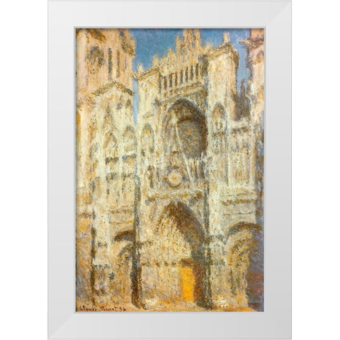 Rouen Cathedral-sunlight 1894 White Modern Wood Framed Art Print by Monet, Claude