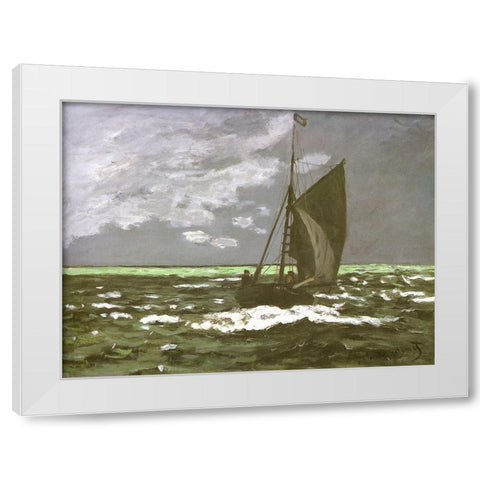 Seascape-storm 1866 White Modern Wood Framed Art Print by Monet, Claude