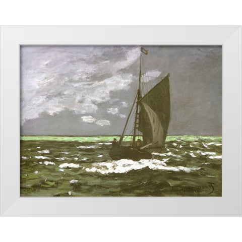Seascape-storm 1866 White Modern Wood Framed Art Print by Monet, Claude