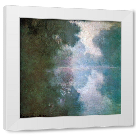Seine-morning mists 1897 White Modern Wood Framed Art Print by Monet, Claude