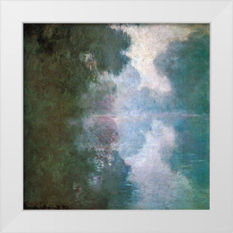 Seine-morning mists 1897 White Modern Wood Framed Art Print by Monet, Claude