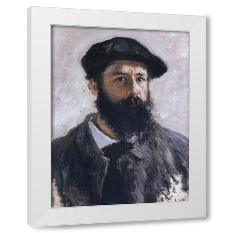 Self-portrait in beret 1886 White Modern Wood Framed Art Print by Monet, Claude