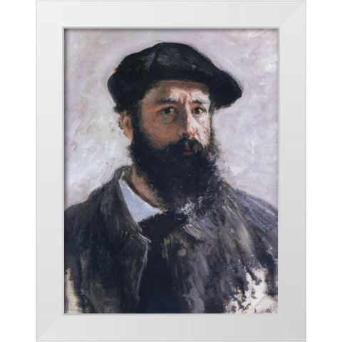 Self-portrait in beret 1886 White Modern Wood Framed Art Print by Monet, Claude