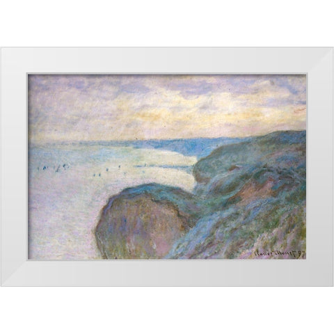 Steep cliffs 1897 White Modern Wood Framed Art Print by Monet, Claude