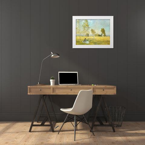 Summer-The Meadow 1874 White Modern Wood Framed Art Print by Monet, Claude