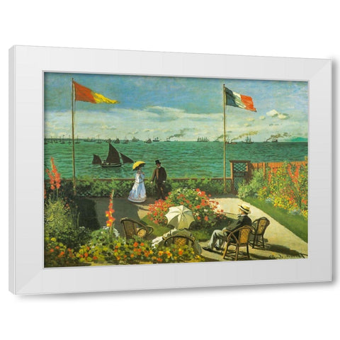 Terrace at Sainte-Adresse 1866 White Modern Wood Framed Art Print by Monet, Claude