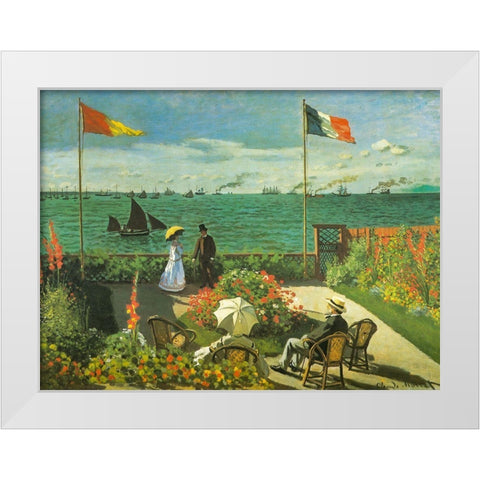 Terrace at Sainte-Adresse 1866 White Modern Wood Framed Art Print by Monet, Claude