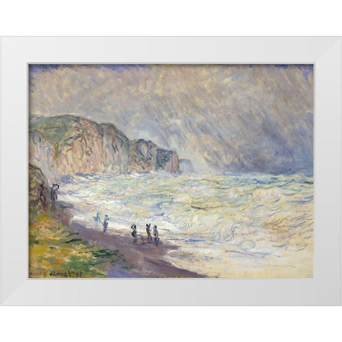 Heavy Sea at Pourville 1897 White Modern Wood Framed Art Print by Monet, Claude