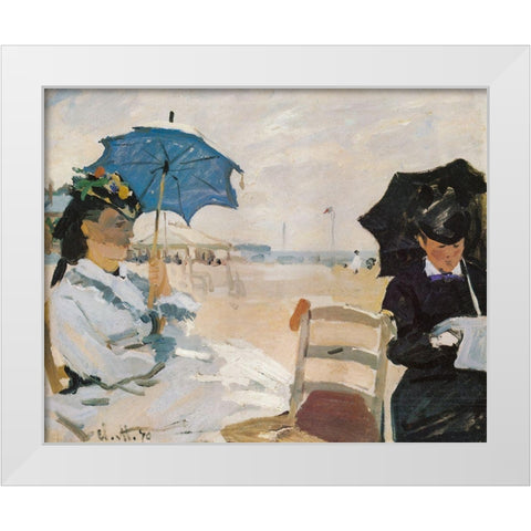 The Beach at Trouville 1870 White Modern Wood Framed Art Print by Monet, Claude